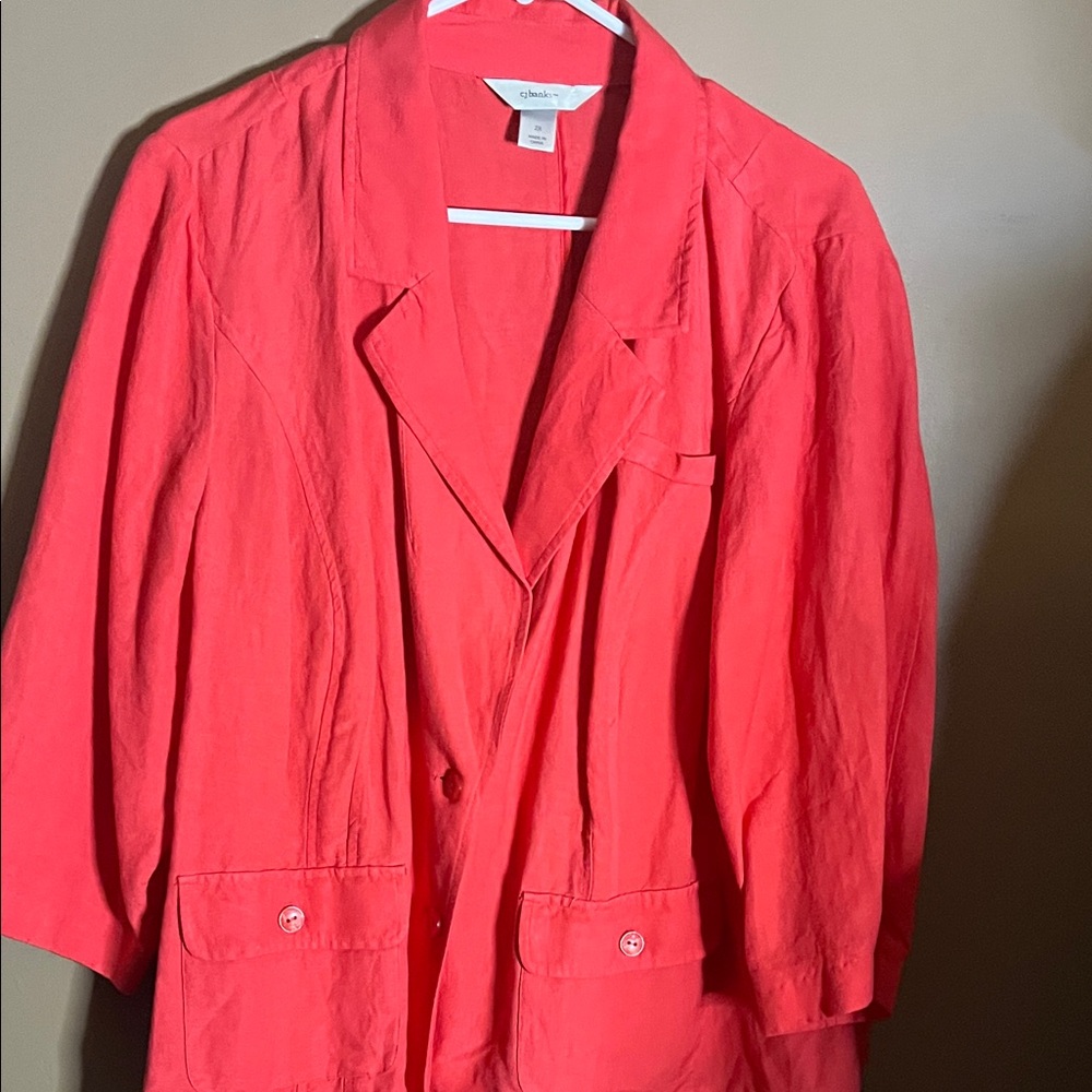 😄Plus size blazer linen blend coral 2X jacket